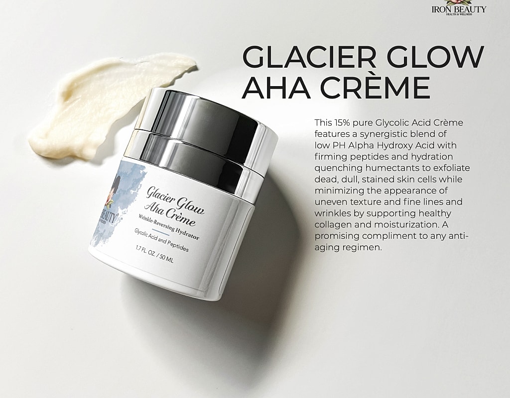 Glacier Glow AHA Crème for wrinkle reversal.