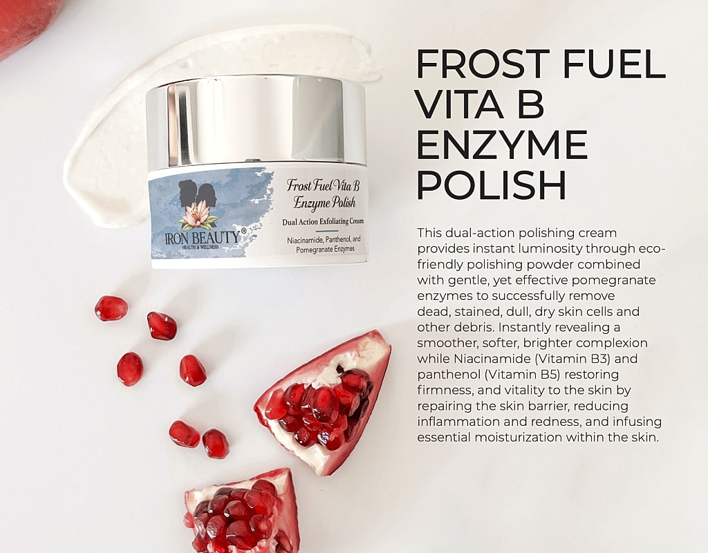 Exfoliating cream with pomegranate enzymes and vitamins.