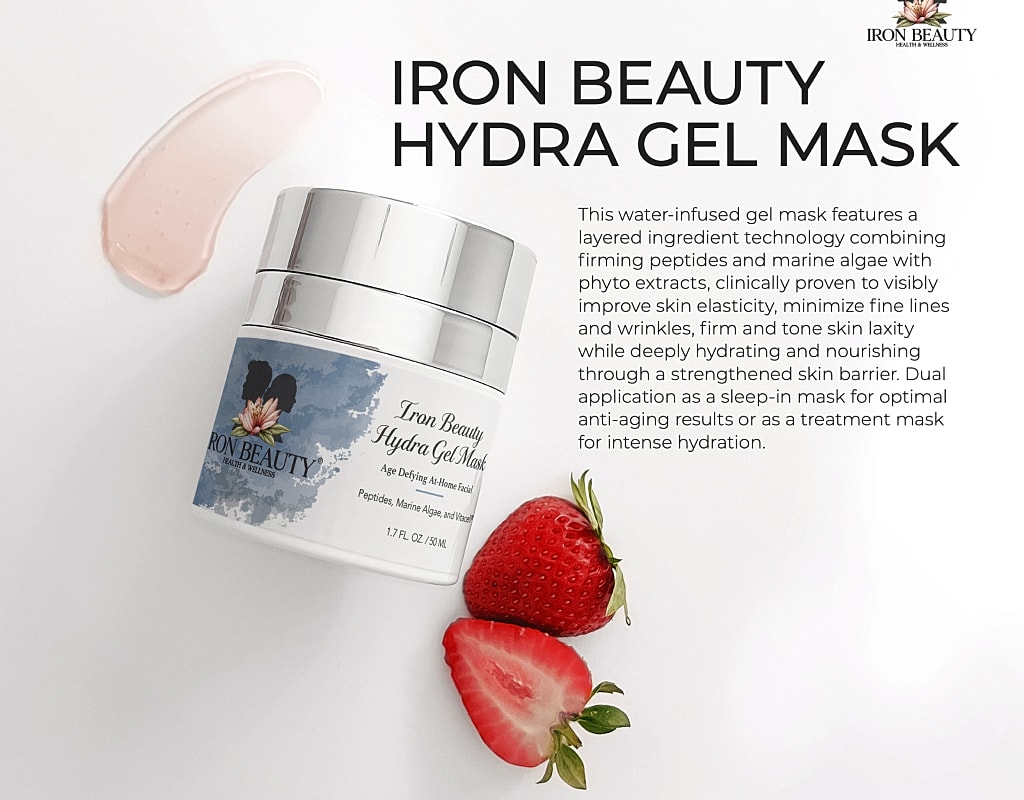 Hydrating gel mask with strawberries and cream.