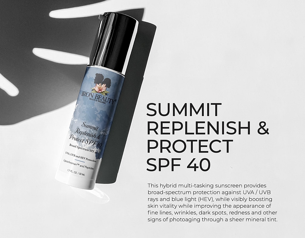 Sunscreen bottle with SPF 40 protection.