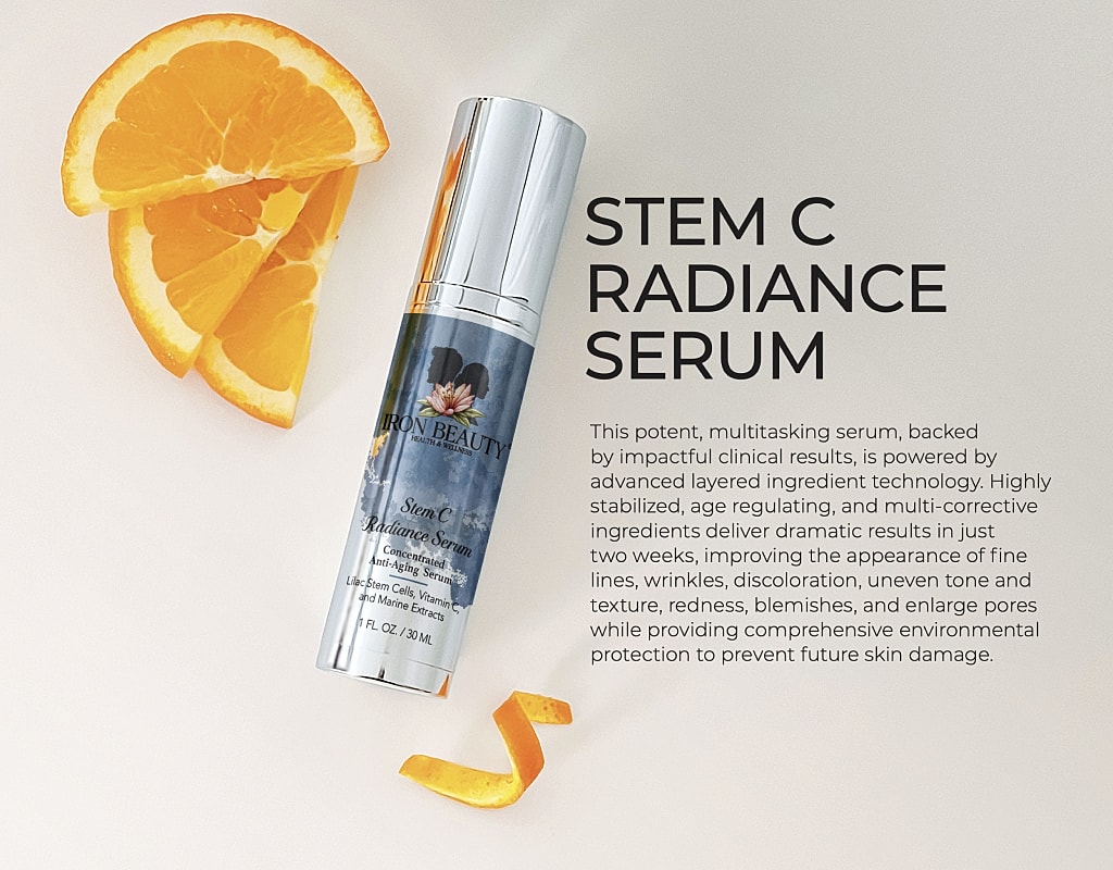 Stem C Radiance Serum with orange slices background