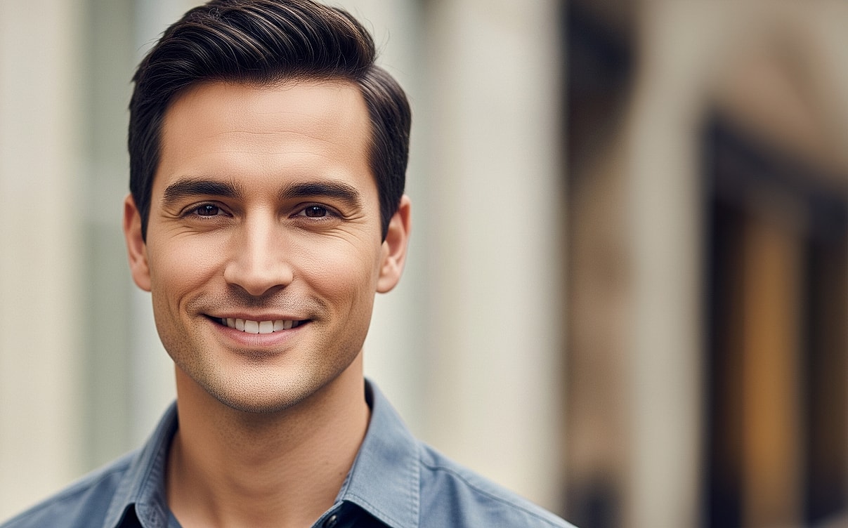 Smiling man with dark hair in casual shirt.